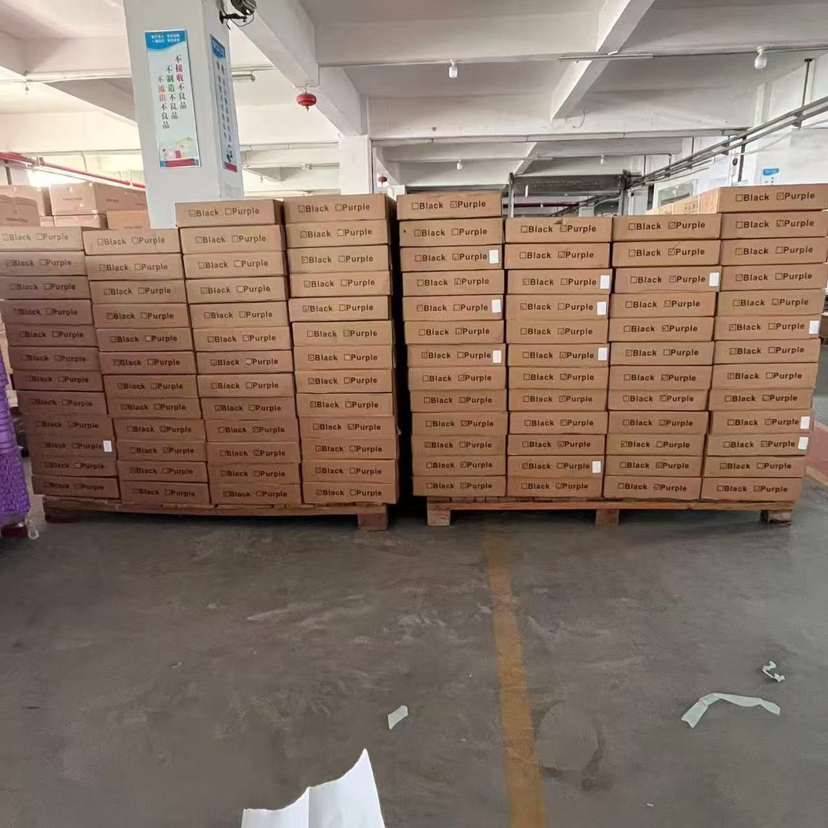 Palletized cartons of yoga mats ready for shipping